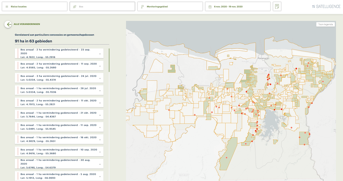 Vermindering van bosbedekking in Suriname: jan t/m dec 2020 (kwartaal 1, 2, 3 en 4)